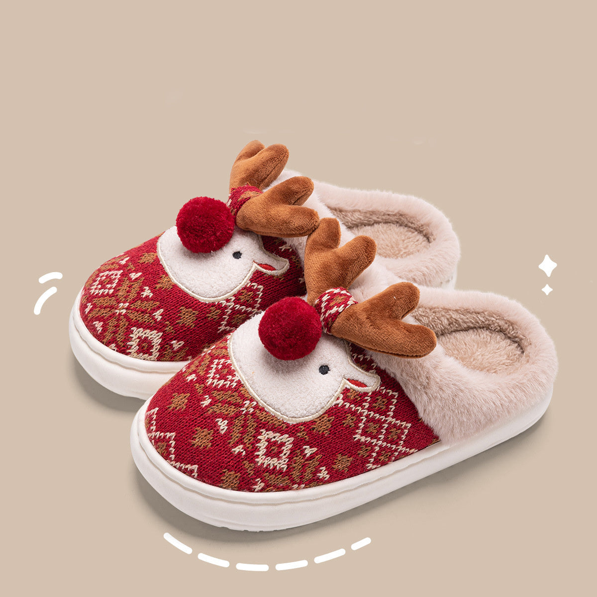 Collection of Cute Christmas Elk Plush Slippers Winter Ins Fashion in a gallery layout