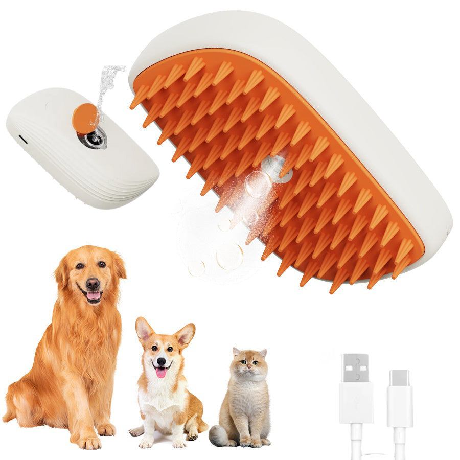 Collection of USB Rechargeable Pets Steam Brush Spray Massage Comb Pet Grooming Tools Cat Steam Comb Pet Products in a gallery layout