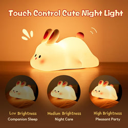 Collection of Nightlights Big Face Rabbit Silicone Night Light Christmas Gift Bedside Lamp Home Decor in a gallery layout