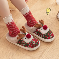 Collection of Cute Christmas Elk Plush Slippers Winter Ins Fashion in a gallery layout