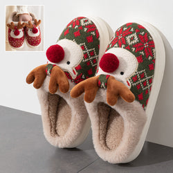 Collection of Cute Christmas Elk Plush Slippers Winter Ins Fashion in a gallery layout