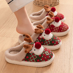 Collection of Cute Christmas Elk Plush Slippers Winter Ins Fashion in a gallery layout