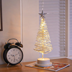 Collection of LED Christmas Tree Spiral Light Table Ornament Wrought Iron Xmas Tree Bedroom Desk Lamp Christmas Atmosphere Night Light Decor in a gallery layout