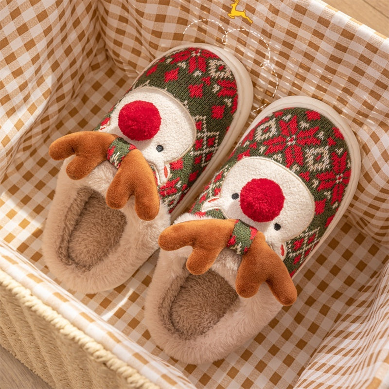 Collection of Cute Christmas Elk Plush Slippers Winter Ins Fashion in a gallery layout