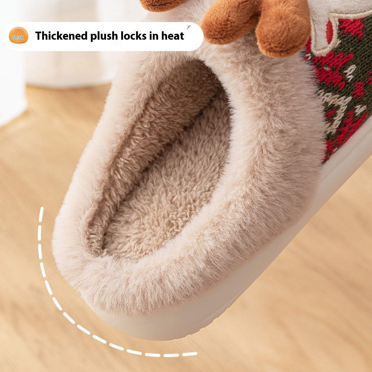 Collection of Cute Christmas Elk Plush Slippers Winter Ins Fashion in a gallery layout