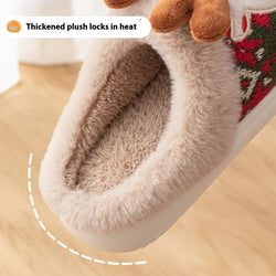 Collection of Cute Christmas Elk Plush Slippers Winter Ins Fashion in a gallery layout