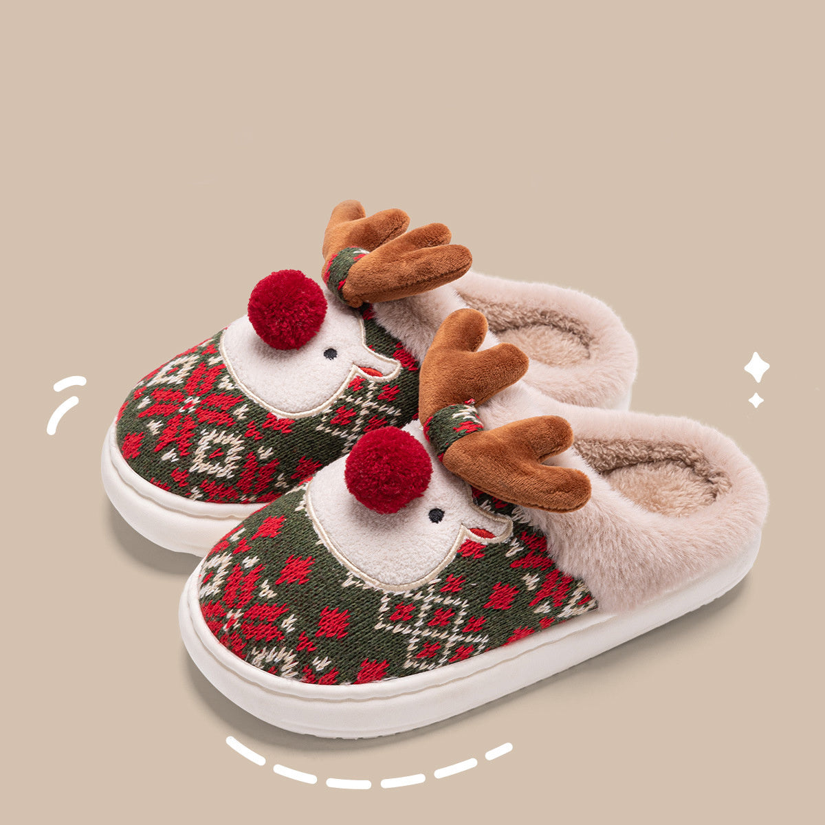 Collection of Cute Christmas Elk Plush Slippers Winter Ins Fashion in a gallery layout