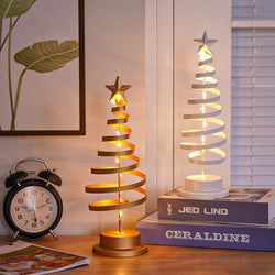 Collection of LED Christmas Tree Spiral Light Table Ornament Wrought Iron Xmas Tree Bedroom Desk Lamp Christmas Atmosphere Night Light Decor in a gallery layout