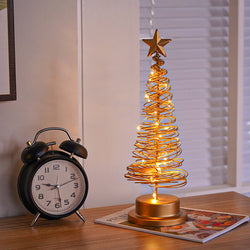 Collection of LED Christmas Tree Spiral Light Table Ornament Wrought Iron Xmas Tree Bedroom Desk Lamp Christmas Atmosphere Night Light Decor in a gallery layout