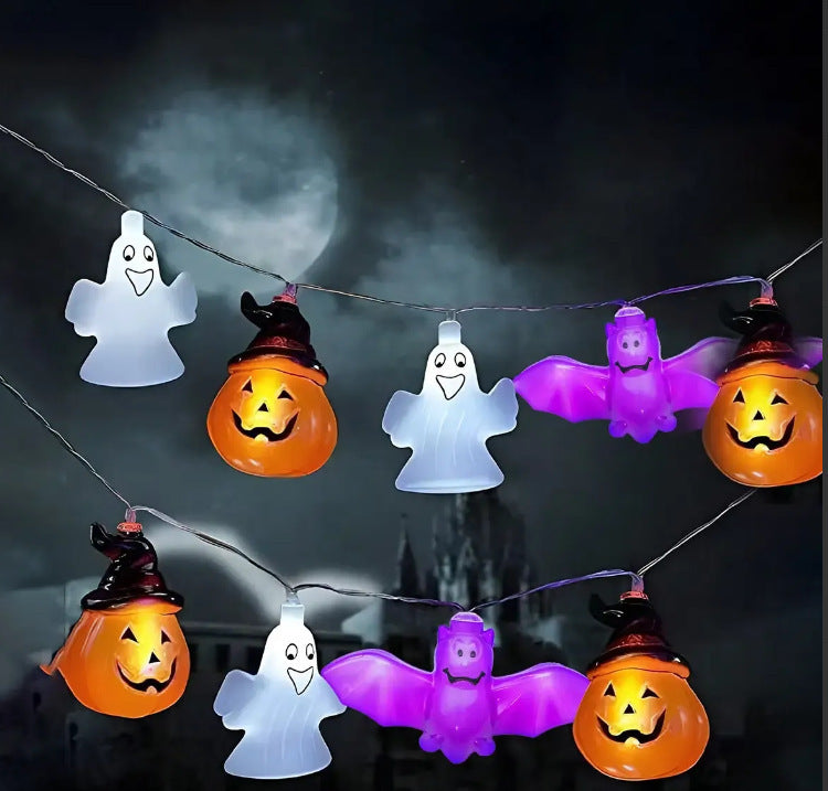 Collection of PVC Soft Material Halloween Lighting Chain Pumpkin Ghost Bat Modeling Lamp Indoor in a gallery layout